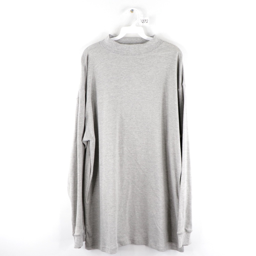 NOS Vintage 90s Streetwear Mock Neck T Shirt Gray
